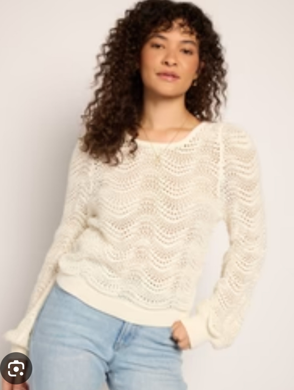 Chelsea & Theodore Cream Open-Weave Scoop Neck Sweater